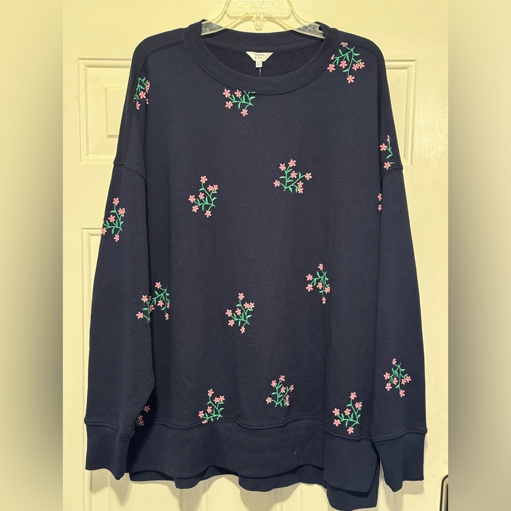 Crown Ivy Shirt XL Navy Blue Floral Print Casual Womens Sweater. New With Tags.